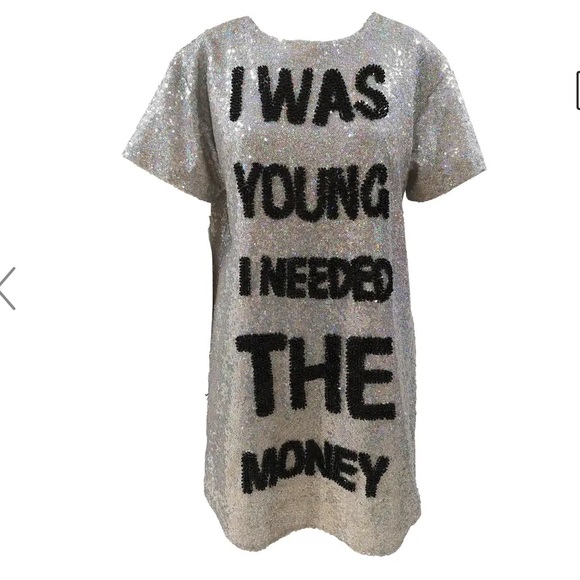 House of Mua Mua • I Was Young I Needed The Money sequined maxi tee shirt dress - Picture 2 of 13